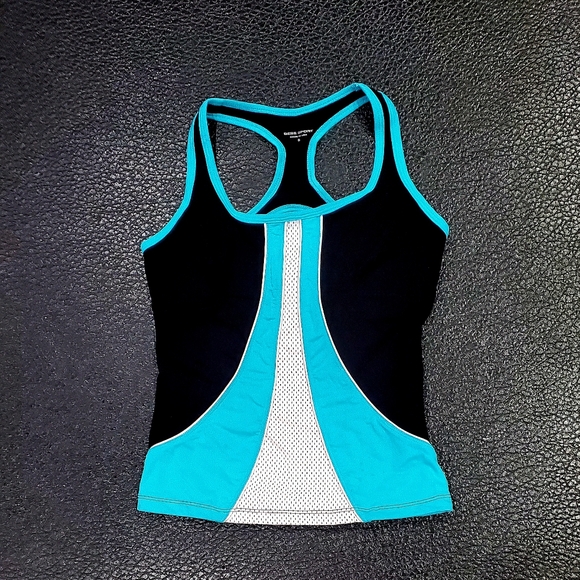 Bebe Sport Logo Black/Turquoise/White Mesh Tank Top w/Shelf Bra - XS - Picture 2 of 4